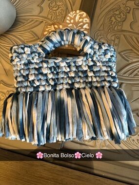 Bonita Bolso Handmade Blue & White Woven Fringe Tote by Yvonne ❤️